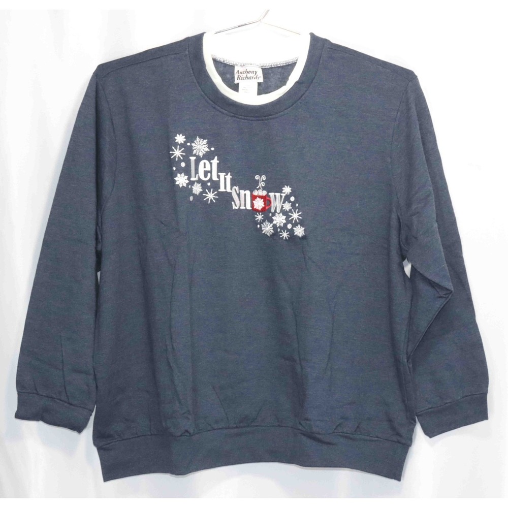 NEW Anthony Richards Embroidered Blue Let I Snow Top Sweatshirt Womens Sz 4XL